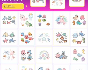 Kawaii Sea Animal Clip Art PNG - 20 Cute Ocean Graphics
