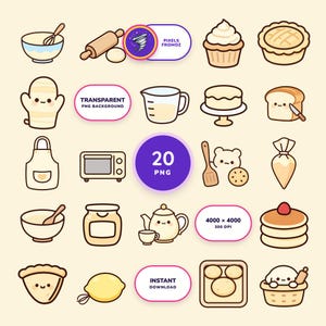 Images clipart PNG de cuisine à thème pâtisserie, 20 créations culinaires (téléchargement numérique) image 1