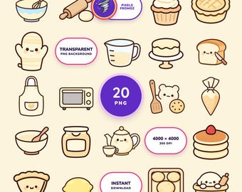 Baking Kitchen Doodle Clip Art PNG, 20 Food Crafts (Digital Download)