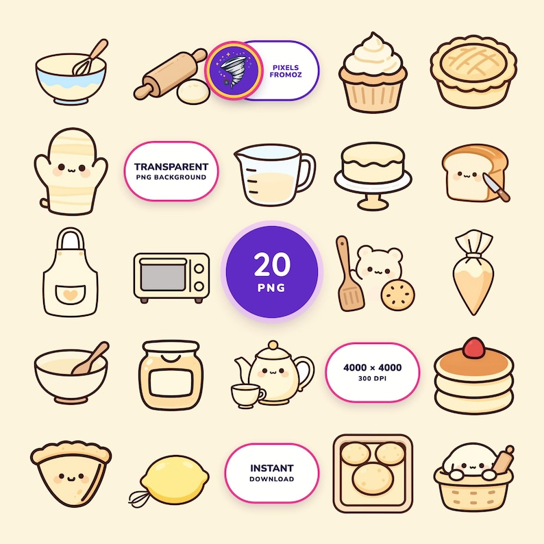 Images clipart PNG de cuisine à thème pâtisserie, 20 créations culinaires (téléchargement numérique) image 1