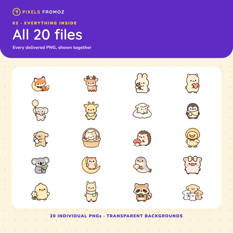 Imágenes prediseñadas de animales para baby shower en formato PNG, 20 adorables amigos para la habitación del bebé para manualidades. imagen 10