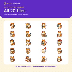 Kawaii Cat PNG Clip Art Set, 20 Illustrations with Props (Digital Download) image 10