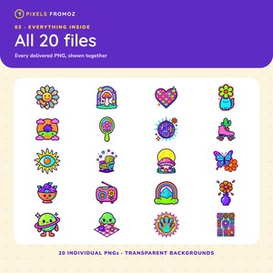 Imágenes prediseñadas PNG de estilo retro kawaii para pared, 20 mini láminas eclécticas imagen 10