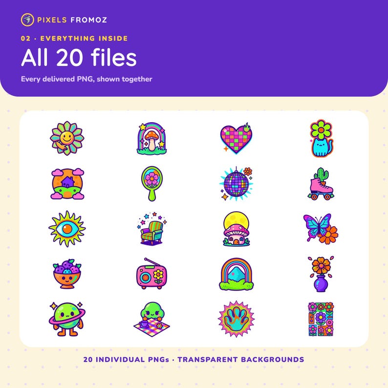 Imágenes prediseñadas PNG de estilo retro kawaii para pared, 20 mini láminas eclécticas imagen 10