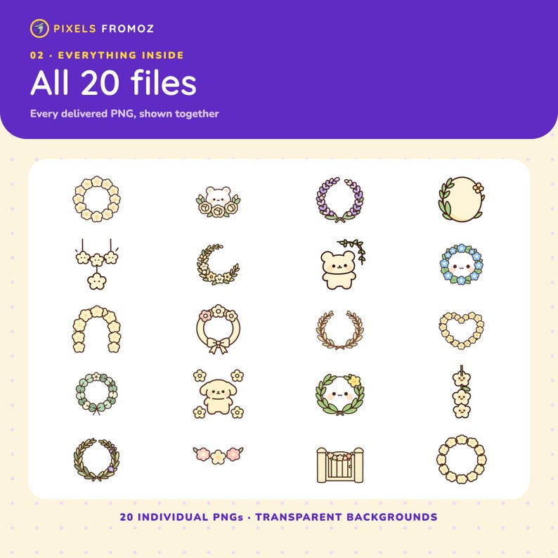 Floral Wreaths and Garlands Clip Art PNG, 20 Botanical Designs image 10