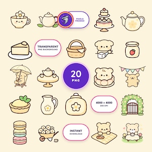 Garden Tea Party Clip Art PNG, 20 Whimsical Tea Designs image 1