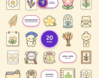 Pressed Flower Journal Elements PNG, 20 Botanical Scrapbook Designs