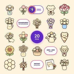 Cottage Garden Bouquet Clip Art PNG, 20 Floral Arrangement Designs image 1