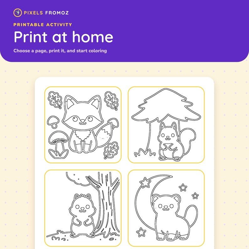 かわいい動物ぬりえ100枚、印刷可能なPDFブック（USレターサイズ、A4サイズ） 画像 7