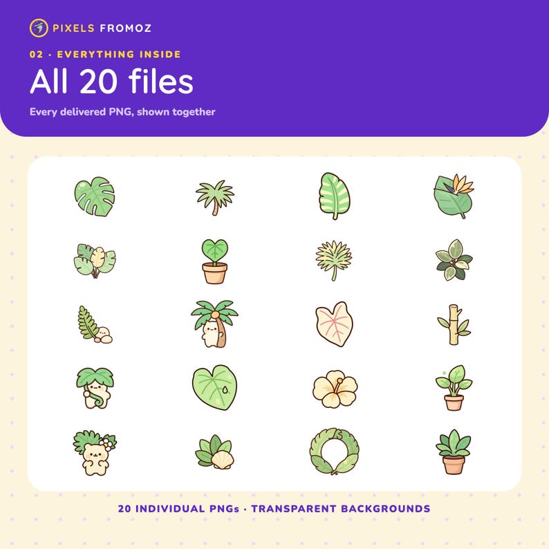 Tropical Botanical Leaves Clip Art PNG, 20 Exotic Plant Designs image 10