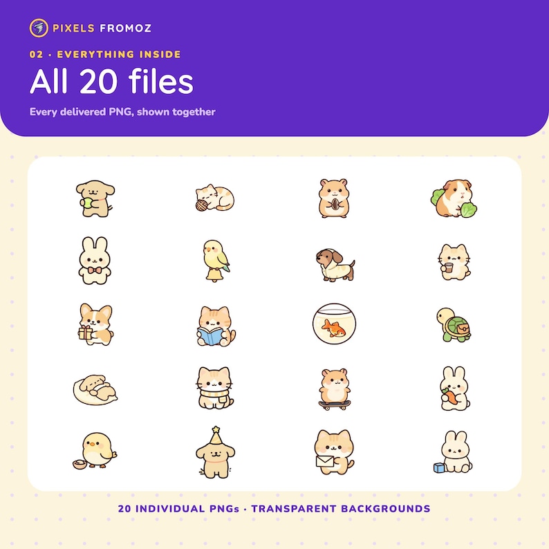 Imágenes prediseñadas PNG de mascotas divertidas, 20 perros, gatos, conejos y hámsteres (descarga digital) imagen 10