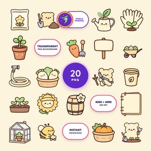 Iconos PNG para planificador de jardines, 20 símbolos de jardinería para diarios (descarga digital) imagen 1