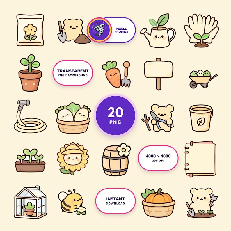 Iconos PNG para planificador de jardines, 20 símbolos de jardinería para diarios (descarga digital) imagen 1