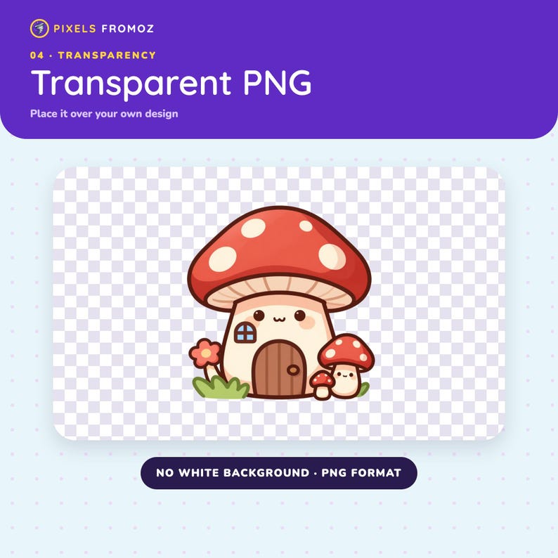 Kawaii Mushroom Clip Art — 20 Transparent PNGs, 4000px image 7