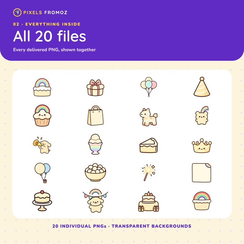 Rainbow Birthday Party Clip Art PNG, 20 Cheerful Celebration Designs image 10