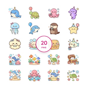 Ocean Birthday Clip Art — 20 Transparent PNGs image 1