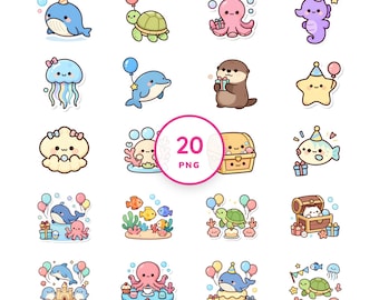 Immagini clipart di compleanno a tema oceano: 20 immagini PNG trasparenti