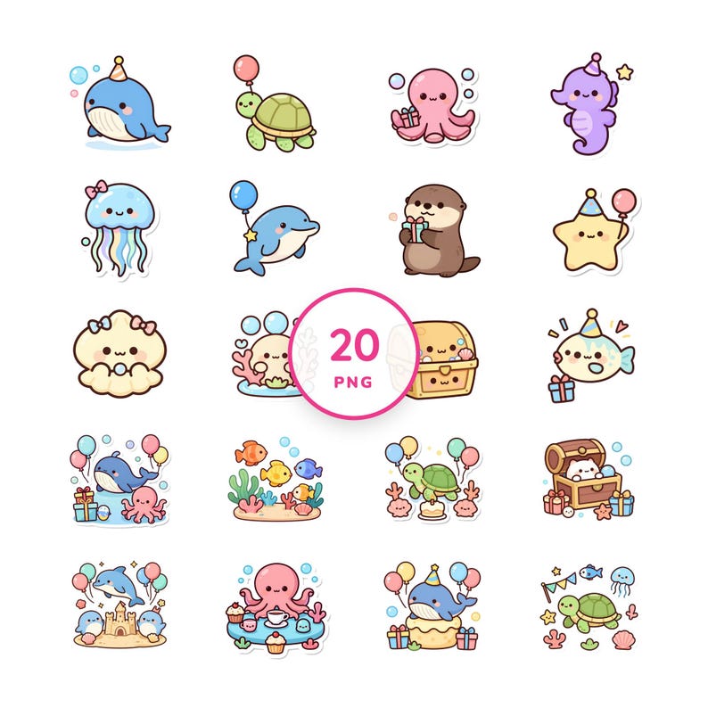 Ocean Birthday Clip Art — 20 Transparent PNGs image 1