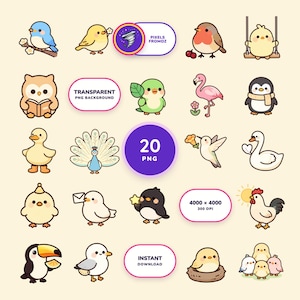 Pastel Garden Birds Clip Art, 20 PNG Illustrations, Spring Crafts (Digital Download) image 1