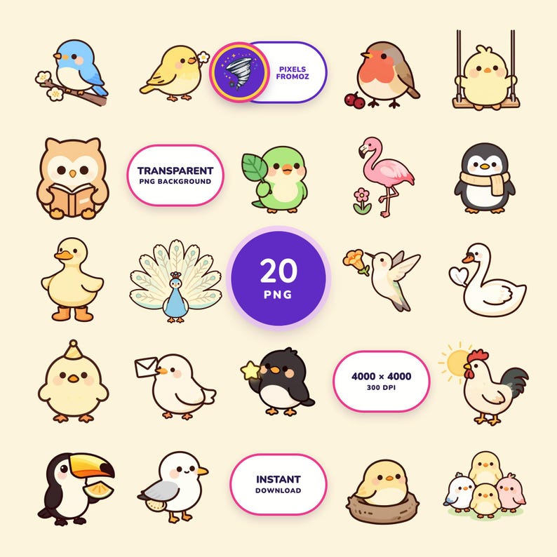 Pastel Garden Birds Clip Art, 20 PNG Illustrations, Spring Crafts (Digital Download) image 1