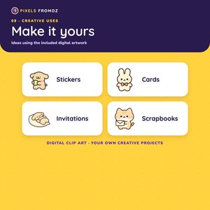 Imágenes prediseñadas PNG de mascotas divertidas, 20 perros, gatos, conejos y hámsteres (descarga digital) imagen 3