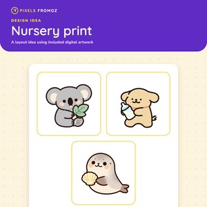 Imágenes prediseñadas de animales para baby shower en formato PNG, 20 adorables amigos para la habitación del bebé para manualidades. imagen 5