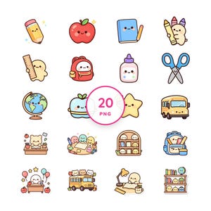 Imagens Kawaii para Sala de Aula – Materiais Escolares, Agendas para Professores (20 PNGs) imagem 1