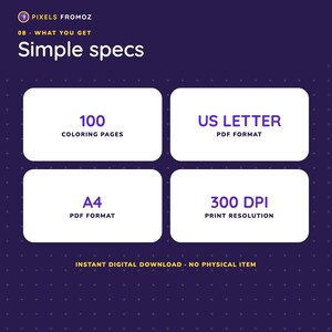 かわいい動物ぬりえ100枚、印刷可能なPDFブック（USレターサイズ、A4サイズ） 画像 4