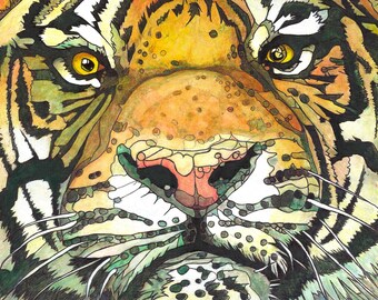 Tiger face, Wildlife, Animal, 11 by 14, Robert Mahosky, Original painting