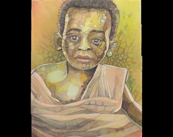 Child sitting up, Oil on paper, original oil, African, Rwandan, 11 by 14, Robert Mahosky