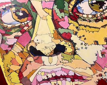 Geometric face, African face, face, multi colored, original painting, 11 inch by 14 inch, Robert Mahosky