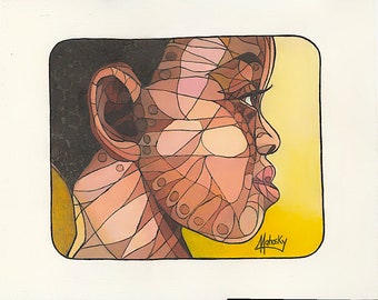 Yellow profile, Oil on paper, original, art, Rwandan, 11 by 14, Robert Mahosky