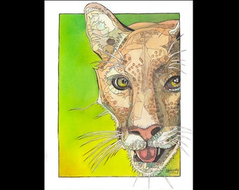 Cougar, Print, Oil on paper, Cat, Wild, 11 inch by 14 inch, Robert Mahosky