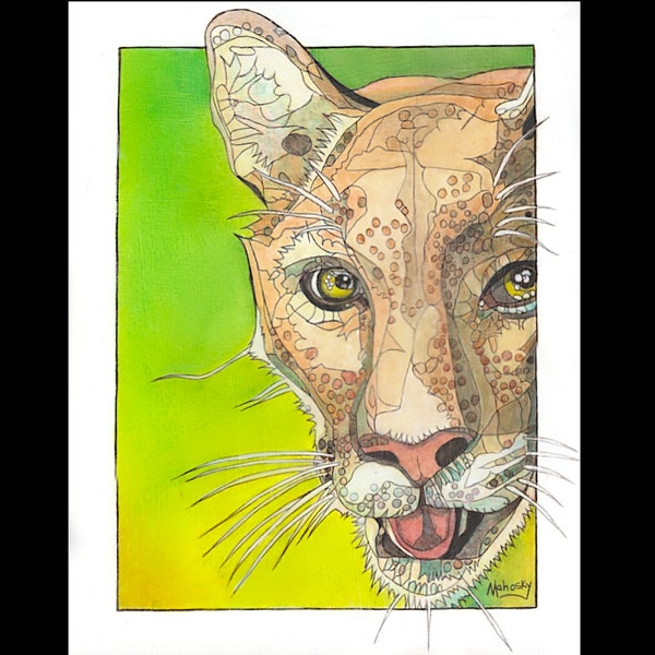 Cougar, Original, Oil on paper, Cat, Wild, 11 inch by 14 inch, Robert Mahosky