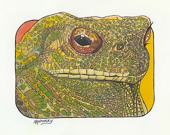 Frog face - amphibian - Oil on paper - 11 by 14 - Robert Mahosky