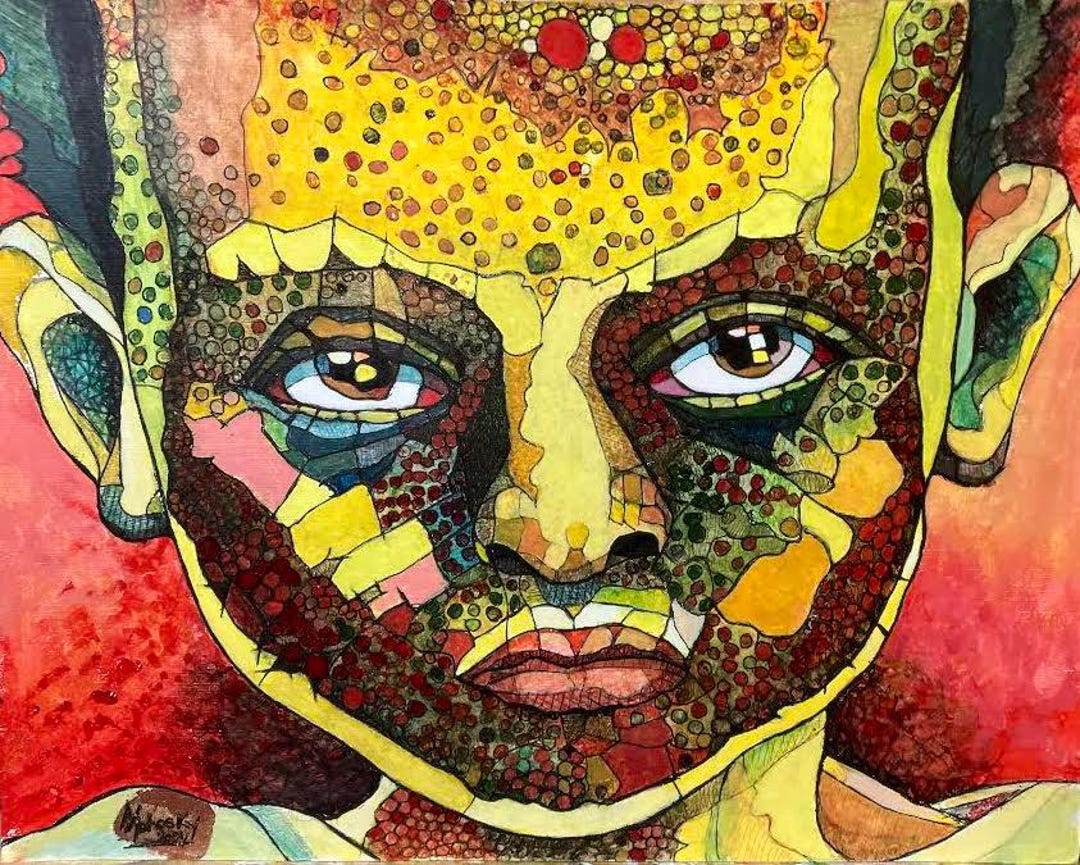Young African Child, Rwandan Kid, Original Painting, Acrylic Painting ...