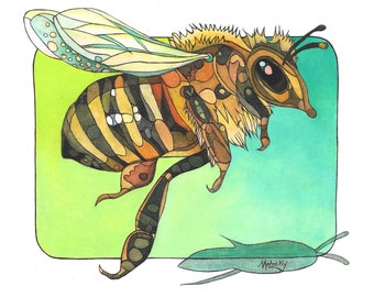 Flying Bee, Bee, Insect, Bug, Print, 11 by 14, Robert Mahosky
