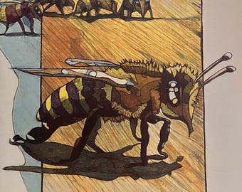 Bees, Bee, Insect, bug, original, acrylic painting, 11 inch by 14 inch, Robert Mahosky