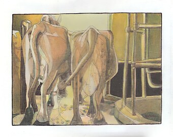 Cow behinds, cows, oil on paper, original painting, 11 by 14, Robert Mahosky