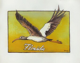 Stork, Wood Stork, Florida, 11 by 14, Oil painting, Oil on paper, Robert Mahosky