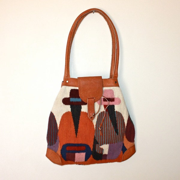 Reserved for Karmen - Vintage Southwestern Wool and Leather Kilim Bag