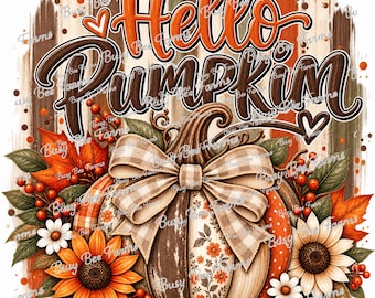Hello Pumpkin PNG | Fall Pumpkin Design | Orange Brown Autumn PNG | Floral Pumpkin Shirt Design | Digital Download