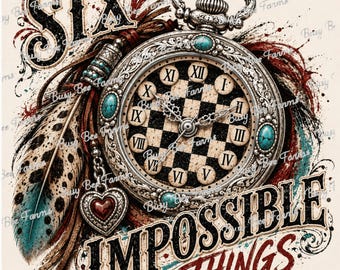 Six Impossible Things PNG | Wonderland Pocket Watch Design | Western Turquoise Graphic | DTF Sublimation Design | Digital Download