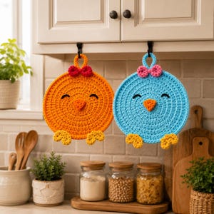 Patrón de salvamanteles de gallina a crochet, salvamanteles de cocina estilo rústico (PDF)