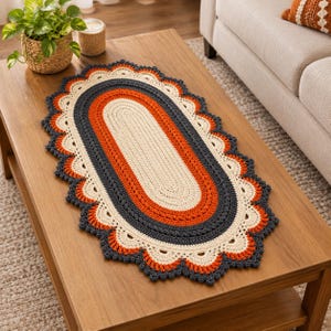 Oval Crochet Mat Pattern, Autumn Table Runner, Scalloped Lace Rug PDF, Beginner Friendly Crochet Tutorial