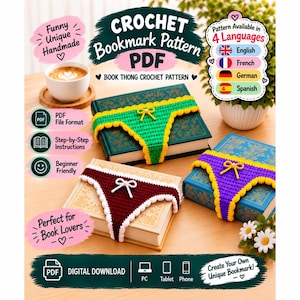 Patrón de marcapáginas de ganchillo en PDF, patrón de marcapáginas para libros, marcapáginas de ganchillo fácil para principiantes, regalo para amantes de los libros, guía tutorial paso a paso en inglés en PDF