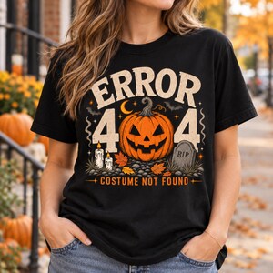 Fout 404 Kostuum niet gevonden Halloween T-shirt Geeky programmeur griezelig shirt grappig Jack-o'-lantern grafisch T-shirt