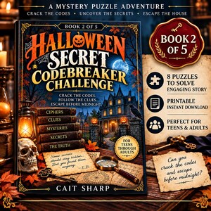 May include: A Halloween Secret Codebreaker Challenge book, book 2 of 5, featuring a haunted house, a skull, a lantern, and a magnifying glass on the cover. The text includes titles, instructions, and a note stating, Some secrets should stay hidden.