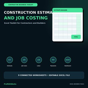 Construction Estimate and Job Costing Excel Toolkit | Contractor Project Spreadsheet