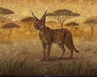 Caracal schermdecoratie | 4K & 8K | Samsung frame afbeelding | Gouden sierlijke wilde kat | Direct downloaden